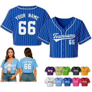 Maillot de baseball court personnalisé pour femme, maillot de softball personnalisé avec nom et numéro d'équipe, manches courtes, design à enfiler, bleu - Product Image 1