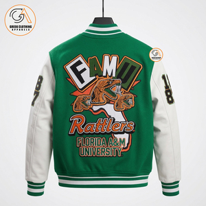 High-Quality Wholesale Glossy Satin FAMU Bomber <b>Jacket</b> Custom Snap Front Striped Rib Varsity Outerwear - Product Image 2