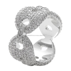 Bague en argent sterling 925 avec diamants simulés colorés, style hip-hop, maillons cubains en forme de grains de café, pour hommes et femmes, cadeaux de mariage et de fiançailles - Product Image 4