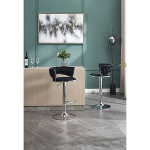 Set of 2 Swivel Height <b>Adjustable</b> <b>Bar</b> <b>Stools</b> with Chrome Footrest Base Velvet + Chrome Leg Simple Design + Mechanical Lifting - Product Image 4