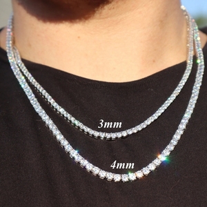 Collar de Cadena Cubana de Plata de Ley S925 con Eslabones Tipo Tenis, Diamantes de Moissanita VVS Color D, Joyería Hip Hop para Hombre - Product Image 1