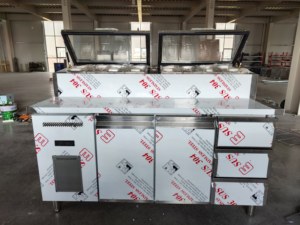 <span class=keywords><strong>Mesa</strong></span> de Preparación de Pizza y Barra de Sándwiches de Acero Inoxidable Comercial con Enfriamiento Directo y Refrigerador Abierto con Enfriamiento por Aire - Product Image 6