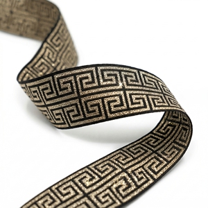Neelkamal Industries - Cinta Jacquard de 50 mm con Diseño Griego Dorado y Negro, Cinta Tejida Geométrica Elegante para Cortinas, Correas de Bolsos, Estilo Étnico - Product Image 1