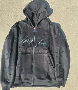 Sweat à capuche zippé pour homme, coupe ample, délavé soleil et à l'acide, orné de strass, grammage lourd, style streetwear vintage - Product Image 6