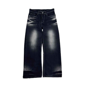 Pantalon en jean streetwear pas cher pour homme, coupe droite longue, ample, empilé, en coton, délavé, à jambe large - Product Image 6