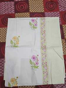 Parure de draps plats en coton imprimés à la main avec taies d'oreiller, literie florale indienne, textile de maison fait main, vente en gros en vrac - Product Image 1