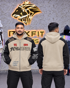 Sudadera con Capucha para Hombre GRAY FOUR SPORTS, Color Beige y Negro, Tejido Grueso de Felpa Francesa, 100% Algodón, Estilo Urbano, Personalizable para Invierno - Product Image 2