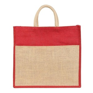 Bolsa de Yute Natural Roja Personalizada con Asas de Cuerda Beige, Bolsa de Compras Reutilizable de Dos Tonos, Bolsa de Regalo de Yute Ecológica para Compras - Product Image 1