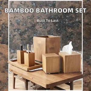 Modern Wooden Bathroom Accessories <b>Set</b> Decorative 6 Piece Bath Tray Jar Tissue Holder <b>Soap</b> Dispenser for Bathroom - Product Image 4