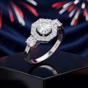 Bague de fiançailles pour femme en platine PT950 avec diamants de laboratoire taille octogonale, style classique - Product Image 3