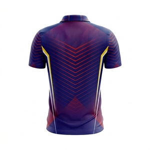 เสื้อโปโลโค้ชแบบซับลิเมชั่นพรีเมียมสั่งทำพิเศษ – ชุดกีฬาทีมสีน้ำเงินและสีแดงพร้อมดีไซน์ลายเชฟรอนทันสมัย - Product Image 4