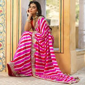 Exquisite Designer Embroidery RV Creation Pink Unstitched Saree Beautiful <b>Indian</b> & <b>Pakistani</b> <b>Clothing</b> - Product Image 4