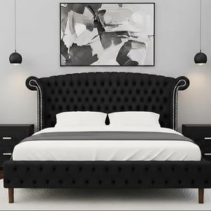 Lit king-size en bois de qualité supérieure, cadre et pieds sculptés à la main, luxe, fabrication artisanale, bois massif, chambre à coucher. - Product Image 1