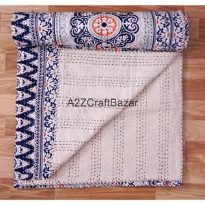 Couverture Kantha vintage florale multicolore en coton biologique 100% fait main en Inde, style bohème, pour la maison, le lit, prix de gros - Product Image 4