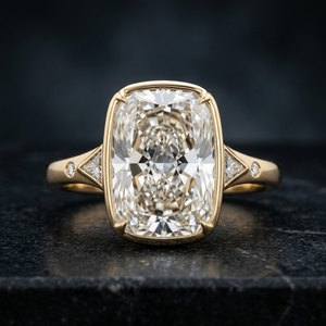 Vintage Semi Bezel Set Elongated <b>Cushion</b> Lab Diamond 1ct Gold Plated Flush Accent Geometric Pave Triangle 10k Yellow <b>Ring</b> - Product Image 2