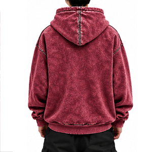 Sweat à capuche rétro pour homme, délavé à l'acide, avec fermeture éclair quart de tour, manches côtelées, épaules tombantes, style streetwear, fournisseur de vêtements en gros pour marques privées - Product Image 2