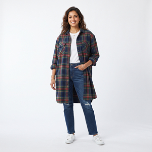 <b>Women</b> Plaid <b>Long</b> Shirts Casual 100% Cotton Button Down Oversize Print <b>Top</b> Winter Wear Full Sleeve Baggy Drop Shoulder Shirts - Product Image 1
