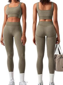 Womens Workout Sets 2 Piece Seamless Square Neck Sports Bra <b>Padded</b> <b>Butt</b> Lifting Leggings High Waist Yoga Gym Outfits - Product Image 5
