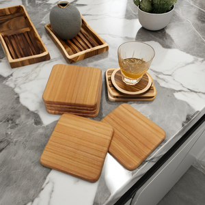 High Quality 6-Piece Wooden <b>Coaster</b> Set Glass Top <b>Drinking</b> <b>Coasters</b> for Home Hotel Restaurant Table Decoration for Kitchen Use - Product Image 6
