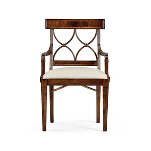 Silla de comedor tradicional de madera con asiento tapizado en lino y respaldo tallado para muebles del hogar - Product Image 3