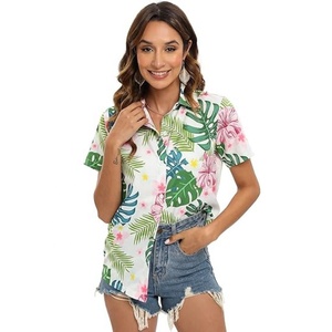 Tenue de vacances pour femmes, chemise hawaïenne à fleurs, chemisier Aloha boutonné pour l'été, la plage et les voyages - Product Image 1