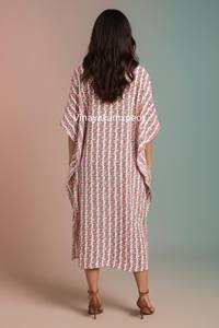 Vestido Kaftán con Estampado Floral para Mujer, Casual, Elegante, Cuello en V, Estilo Bohemio, 100% Algodón, Alta Calidad, Largo Midi, Ropa de Resort - Product Image 2