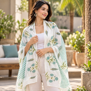 Authentic Cotton Sarong for Women Hand Block Printed Indian Beach <b>Wrap</b> Lightweight Summer <b>Shawl</b> Cover Up Resort Travel Scarf - Product Image 2