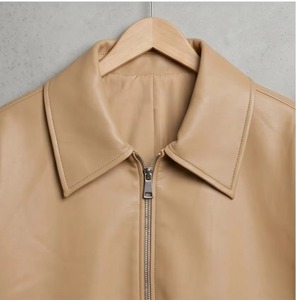 New Winter Knitted Zip-Up Leather <b>Jacket</b> Women's Regular <b>Straight</b> Coat with Turn-Down Collar Cotton Filled for Daily Wear - Product Image 3