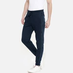 Pantalon de survêtement en velours côtelé bleu marine pour homme avec bande latérale, taille élastique et cordon de serrage, décontracté, mi-lourd, pour l'automne - Product Image 3