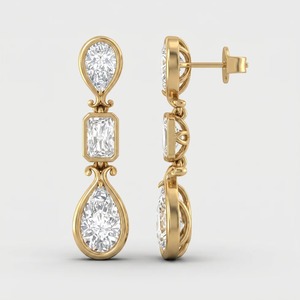 9K Yellow <b>Gold</b> 2.34 CTW Pear <b>Emerald</b> Cut Lab Grown Diamond Dangle <b>Earrings</b> Multi Shape Fine Jewelry Wholesale OEM - Product Image 3