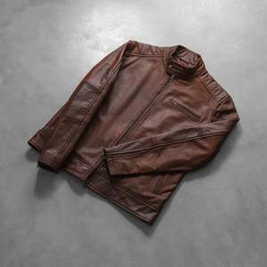 Chaqueta de Cuero Genuino para Hombre, Estilo Moderno, Cuello Camisero, Doble Botonadura, Chaqueta de Invierno Resistente, Color Negro - Product Image 5