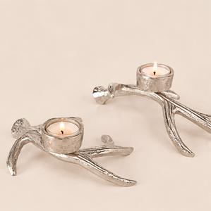 Modern Silver Metal Antler Tealight Candle Holder Handcrafted Aluminum Stag Horn Candle <b>Stand</b> For Tabletop Centerpiece Living - Product Image 1