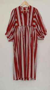 Robe midi en coton à rayures imprimées à la main |   Vêtements de style bohème - Product Image 5