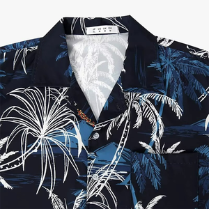 Camisa Hawaiana Azul Marino de Manga Corta para Hombre con Estampado de Palmeras, Cuello Camisero, Ropa Casual para Vacaciones en la Playa - Product Image 4