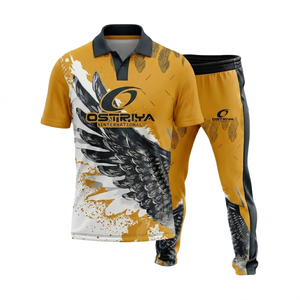 ชุดเสื้อคริกเก็ตครึ่งตัวและกางเกงสำหรับผู้ชาย Ostriya Intl แบบสั่งทำพิเศษ พิมพ์ลายด้วยความร้อนด้านหน้า สำหรับผู้ใหญ่ทุกขนาด 100% ผ้าสั้น ไซส์พลัส - Product Image 3