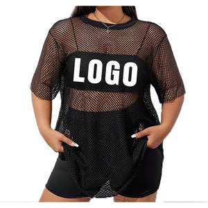 Camiseta de malla transparente para mujer, manga corta, cuello redondo, ligera, estilo red de pesca, top informal de verano, camiseta de cubierta, blanca - Product Image 4