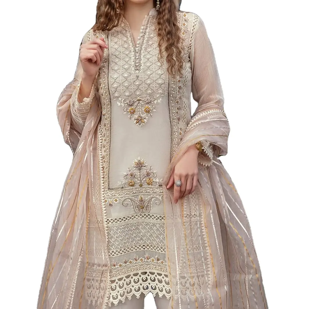 수 놓은 Kurti Pent 파키스탄 인도 Salwar Kameez 정장 소녀와 여성 착용 드레스 세공 돌 작업