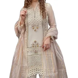 刺绣Kurti Pent巴基斯坦印度Salwar Kameez套装女孩和妇女穿礼服手工石制品