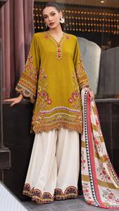 Traditional Indian Pakistani <b>Women's</b> Mustard Cotton <b>Kurta</b> Set With Floral Embroidery Loose Fit Ankle-Length Casual Wear - Product Image 2