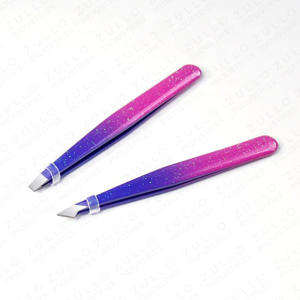Juego de 4 Pinzas para Cejas de Acero Inoxidable, Color Morado Azul Degradado con Brillo, Punta Inclinada, Herramientas de Belleza, OEM - Product Image 4