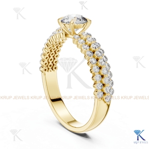 Bague de fiançailles de luxe KRUP JEWELS avec halo de diamants CVD HPHT cultivés en laboratoire, bande torsadée tressée en milgrain, or massif 14 carats, certifiée IGI - Product Image 5