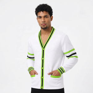 White <b>V</b> <b>Neck</b> Cardigan <b>Men</b> Full Sleeve Embroidered Letter Pattern Chenille Knit Autumn Style Regular Fit Single Breasted <b>Sweater</b> - Product Image 1