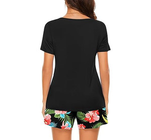 Women 2 Piece <b>Shorts</b> Set O Neck <b>Short</b> Sleeve Loose Fit Floral Printed Knitted Top and <b>Shorts</b> Casual Summer Outfit Breathable - Product Image 3