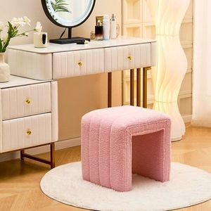 Modern Teddy Velvet Ottoman Footrest <b>Vanity</b> Stool Shoe Bench for Living Room Entryway Office <b>Makeup</b> Room Decor Padded Seat - Product Image 2