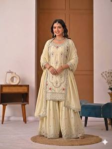Colección Premium de Trajes Sharara para Mujer |   Conjunto de Kurti y Palazzo bordados con Dupatta |   Traje Étnico Festivo para Bodas - Product Image 1