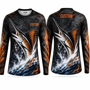 Chemise de pêche à manches longues personnalisée pour hommes, UPF 50, anti-UV, t-shirt imprimé par sublimation, motif bleu noir, vêtements d'extérieur - Product Image 4