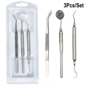 Dental Surgical Instruments Set Mirror Explorer Tweezer Manual Silver Knurled Grip Class I - Product Image 5