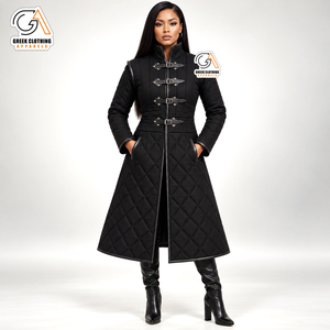 HEMA – Manteau long matelassé noir de haute qualité en coton biologique pour femme, automne-hiver, à manches longues, col montant, imperméable et coupe-vent - Product Image 1
