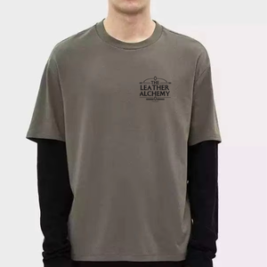 เสื้อยืดผู้ชายทรงหลวม แขนยาวสองชั้น ล้างสีแบบแอซิด สไตล์วินเทจ สตรีทแฟชั่น ผ้าฝ้ายลำลอง - Product Image 1