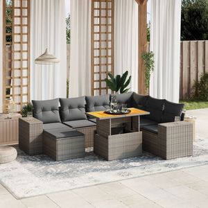 Reposabrazos grande ajustable gris PE ratán jardín sofá conjunto cómodo y elegante - Product Image 1